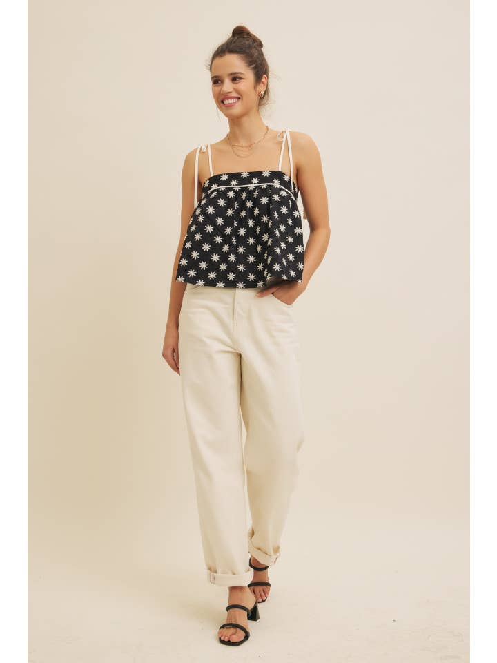 in february - Wholesale Blouse - Women's - PLAYFUL EMBROIDERED FLARE FLARE TANK TOP WITH BOW STRAPS22