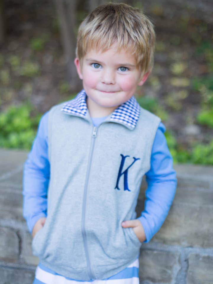 Gingham Accent Vest - Grey with Navy for wholesale by Love That Cotton