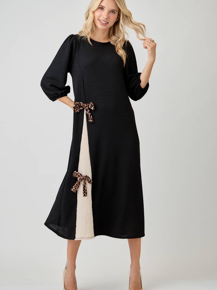 Celeste Clothing - Wholesale Dress - Women's - WOMEN'S MODEST SIDE BOW DRESS WITH PUFF SLEEVES AND POCKETS34