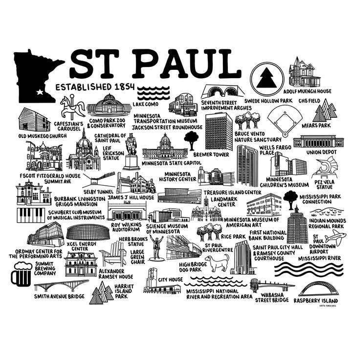 St Paul Map White for wholesale by Whereabouts Shop