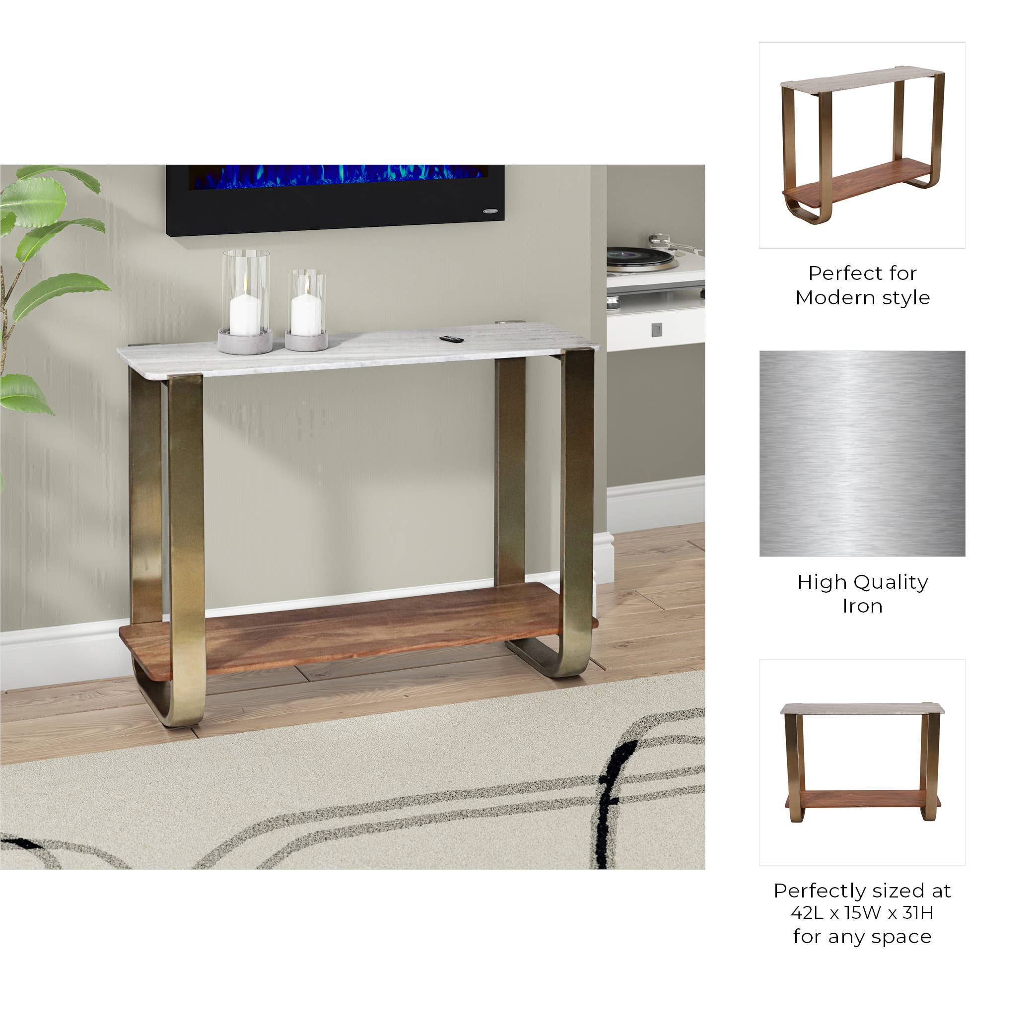 Sagebrook Home - Wholesale Console Table - Console Table - Gold Metal Curved Frame Marble Top, 31 in.2