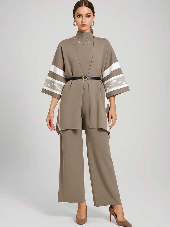 Damen Strickpullover & Gürtel Schal & Hose 3er-Set für den Großhandel von Sweetkama