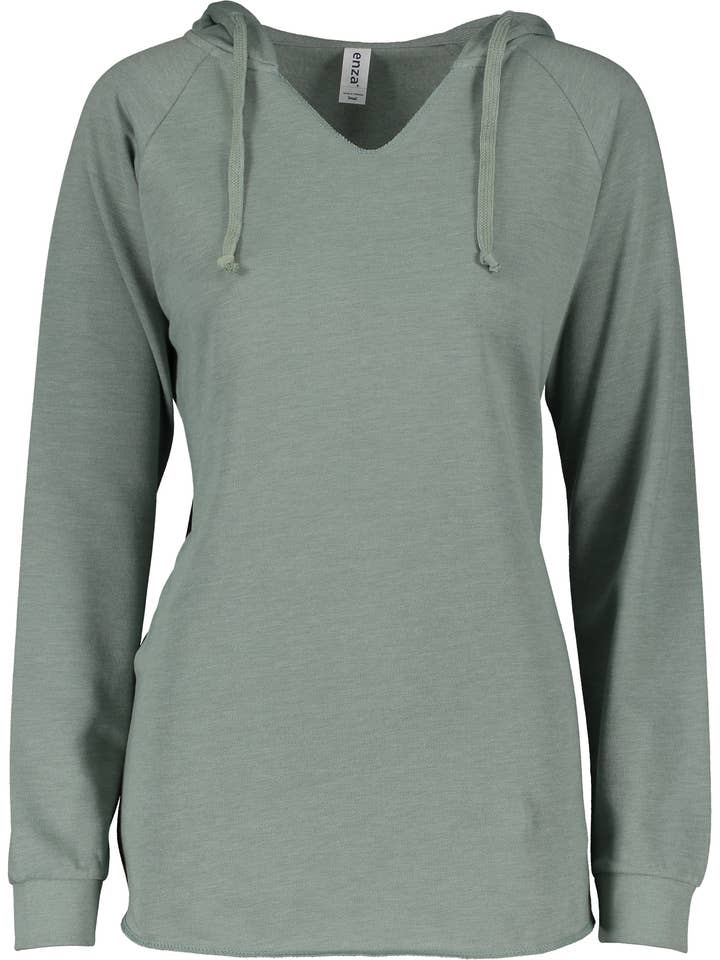Mad Love Shop - Wholesale Hoodie - Women's - Sage Green Fleece V-Notch Beach Pullover Hood w/ Evergreens2