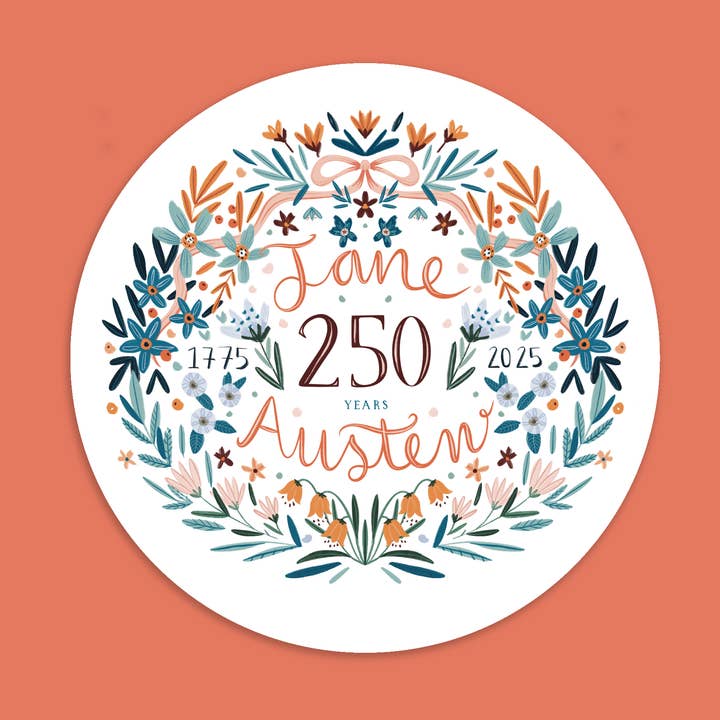 Jane Austen 250th Anniversary Vinyl Sticker for wholesale by Bookishly (US Duties Paid)