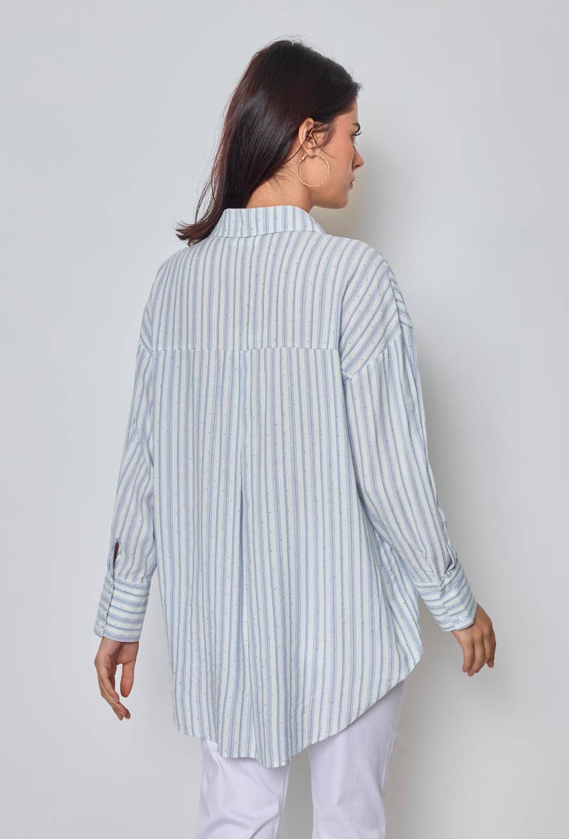 KY CREATION PARIS - Vente Chemise à col boutonné – femme - Chemise à rayures avec strass2