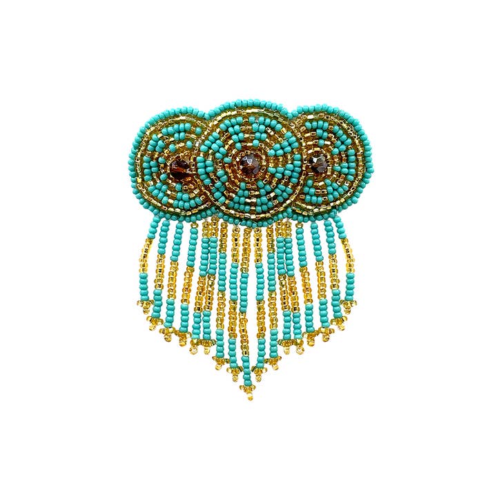 Pichincha - Wholesale Barrette - Women's - Small Beaded 3 Circle Seed Bead Fringe Barrette Hair Clip