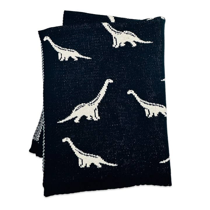 Navy Dinosaur - Organic Jacquard Sweater Knit Baby Blanket for wholesale by Viverano Organics