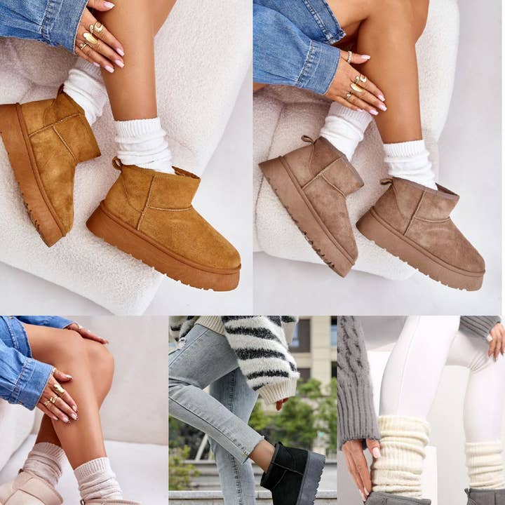 BOTAS DE TORNOZELO ULTRA MINI COM PLATAFORMA GROSSA EM CAMURÇA SINTÉTICA e outras tendências em Compre botins B2B. Devoluções gratuitas e condições de pagamento a 60 dias na Faire na Faire.