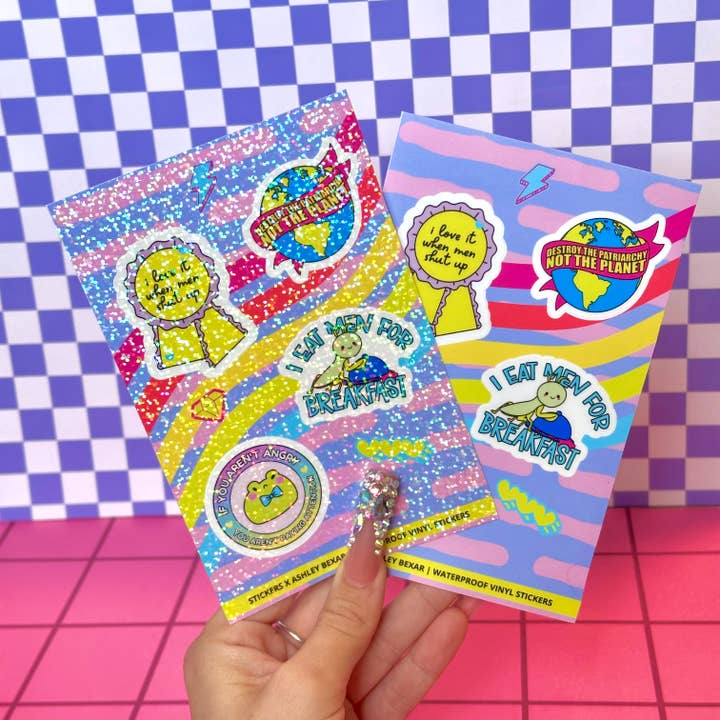 Feuille d'autocollants en vinyle imperméable drôle de féministe libérale pour la vente par Stickers+ X Ashley Bexar