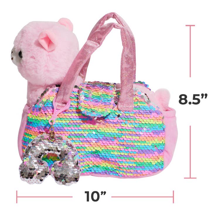 AYK Brand - Wholesale Stuffed/Plush Toy - Kids & Baby - Little Jupiter Pet Plush Set with Bag - Pink Llama with Rainbow Bag4
