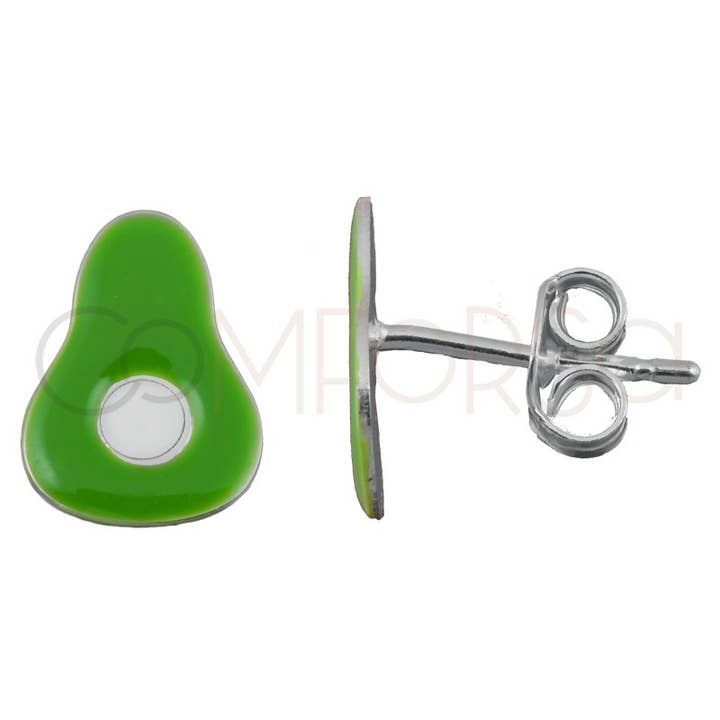 COM FORSA SL - Wholesale Stud/Post Earrings - Sterling Silver 925 Mini Green Avocado Earrings 8X12Mm