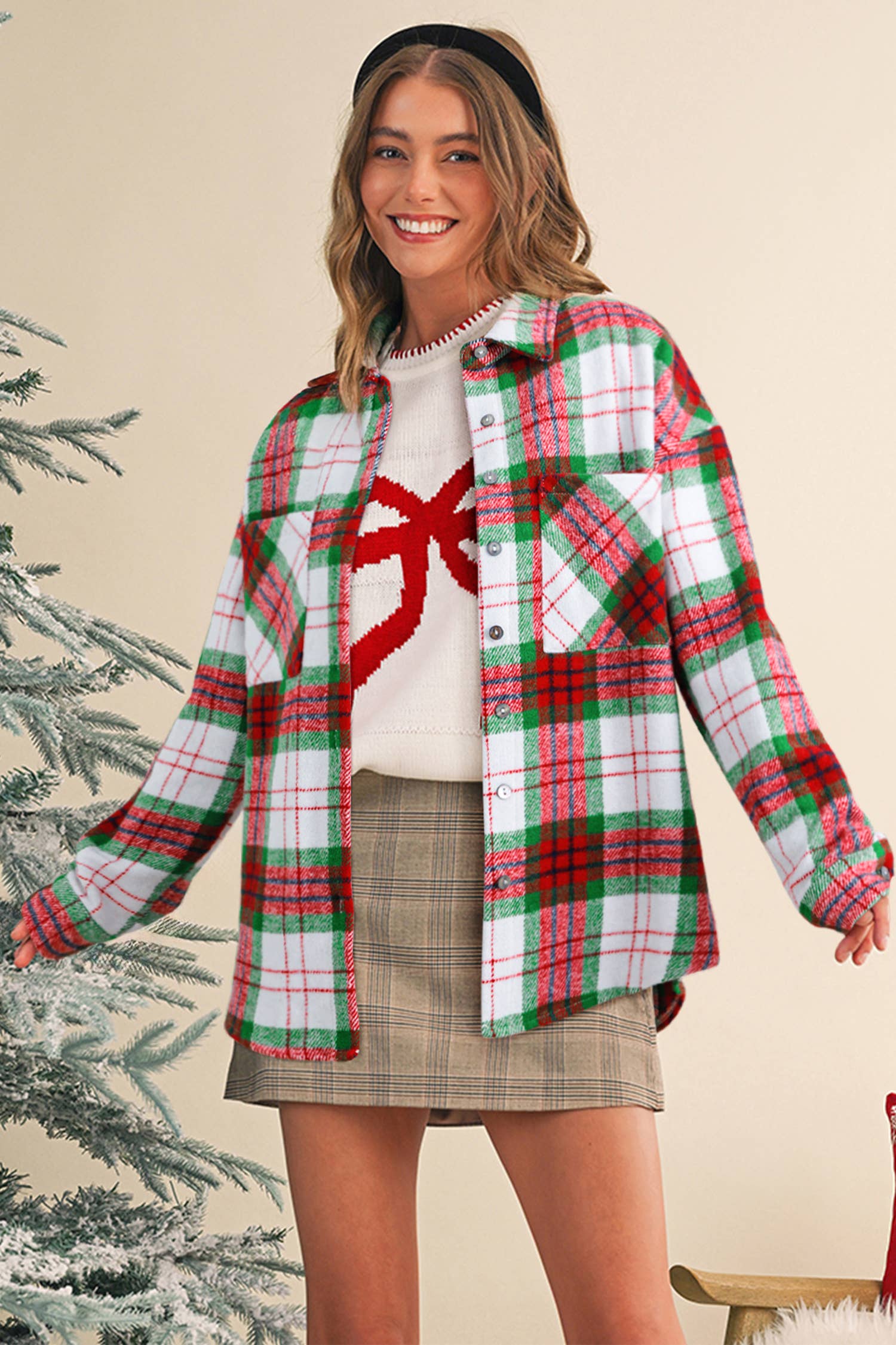 Aapparella - Vente Veste-chemise – femme - Surchemise à carreaux de Noël à manches longues | S-XL2