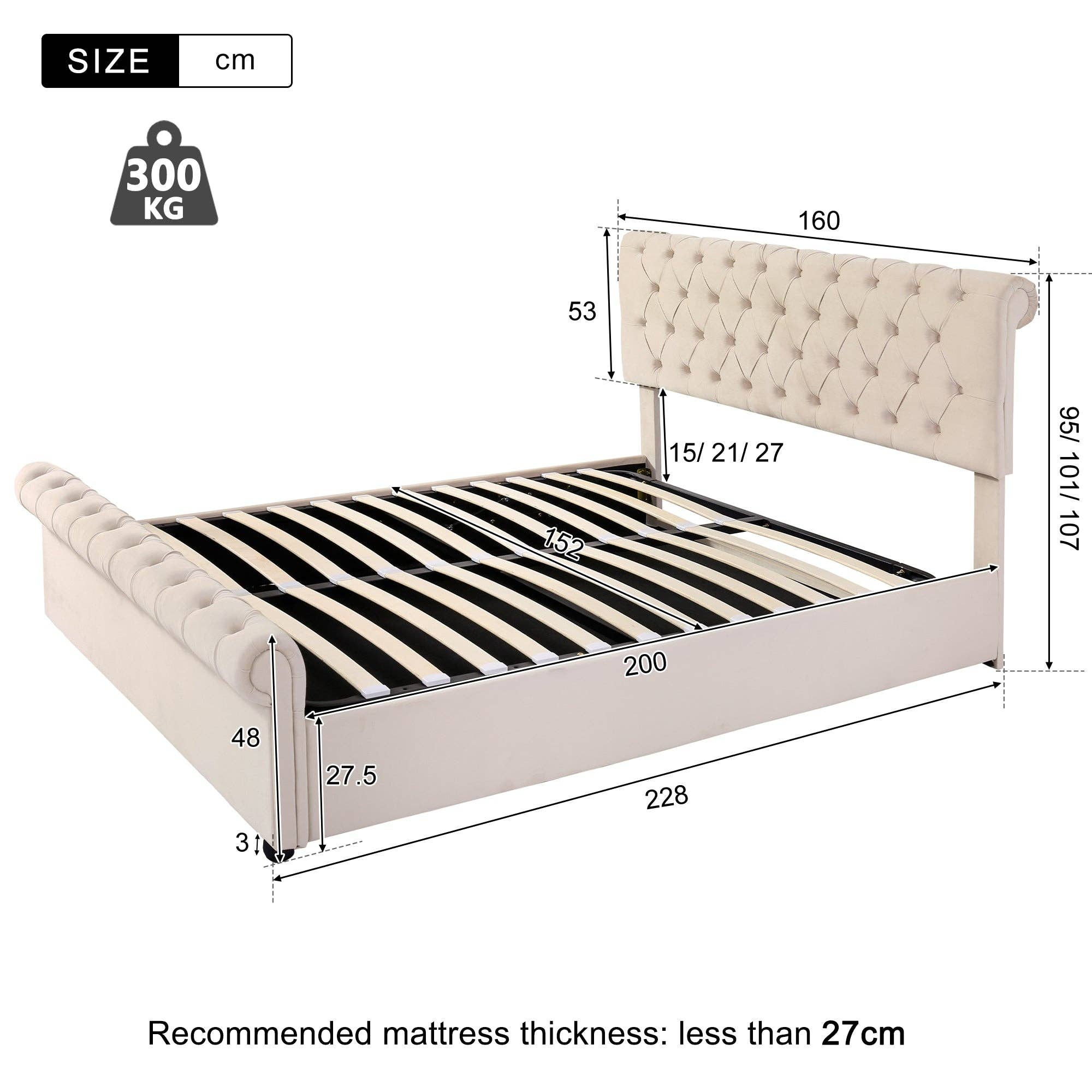 Modern Home Touch – wholesale Bedroom furniture – Luxury Velvet King Size Bed Frame with Underbed Storage8