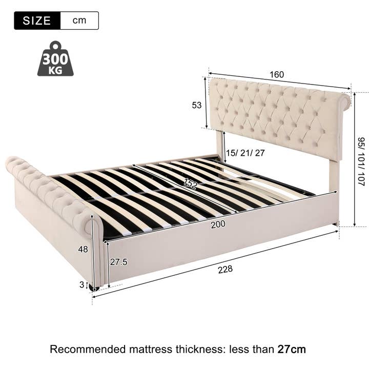 Modern Home Touch – wholesale Bedroom furniture – Luxury Velvet King Size Bed Frame with Underbed Storage8