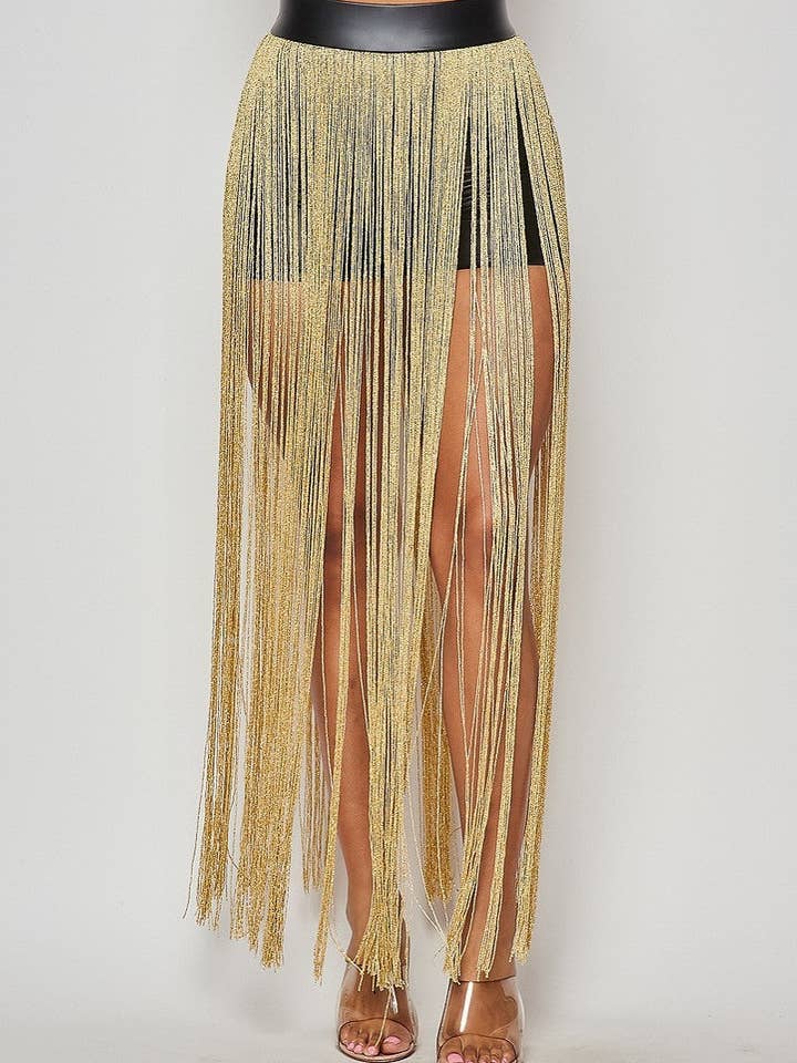 Monique Black Faux Leather Shorts With Gold Long Tassels for wholesale by The Steven Wick Company