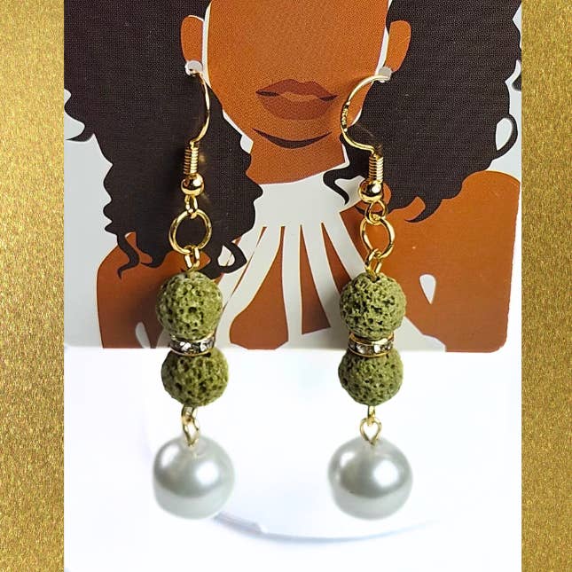 Pendientes de piedra de lava color oliva hermoso para venta al por mayor de Toizan Jewelry