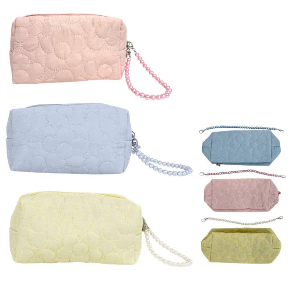 ASSORTED Solid Color Quilted Fabric Makeup Pouch JB5526-5 (12PC) for wholesale on Faire4