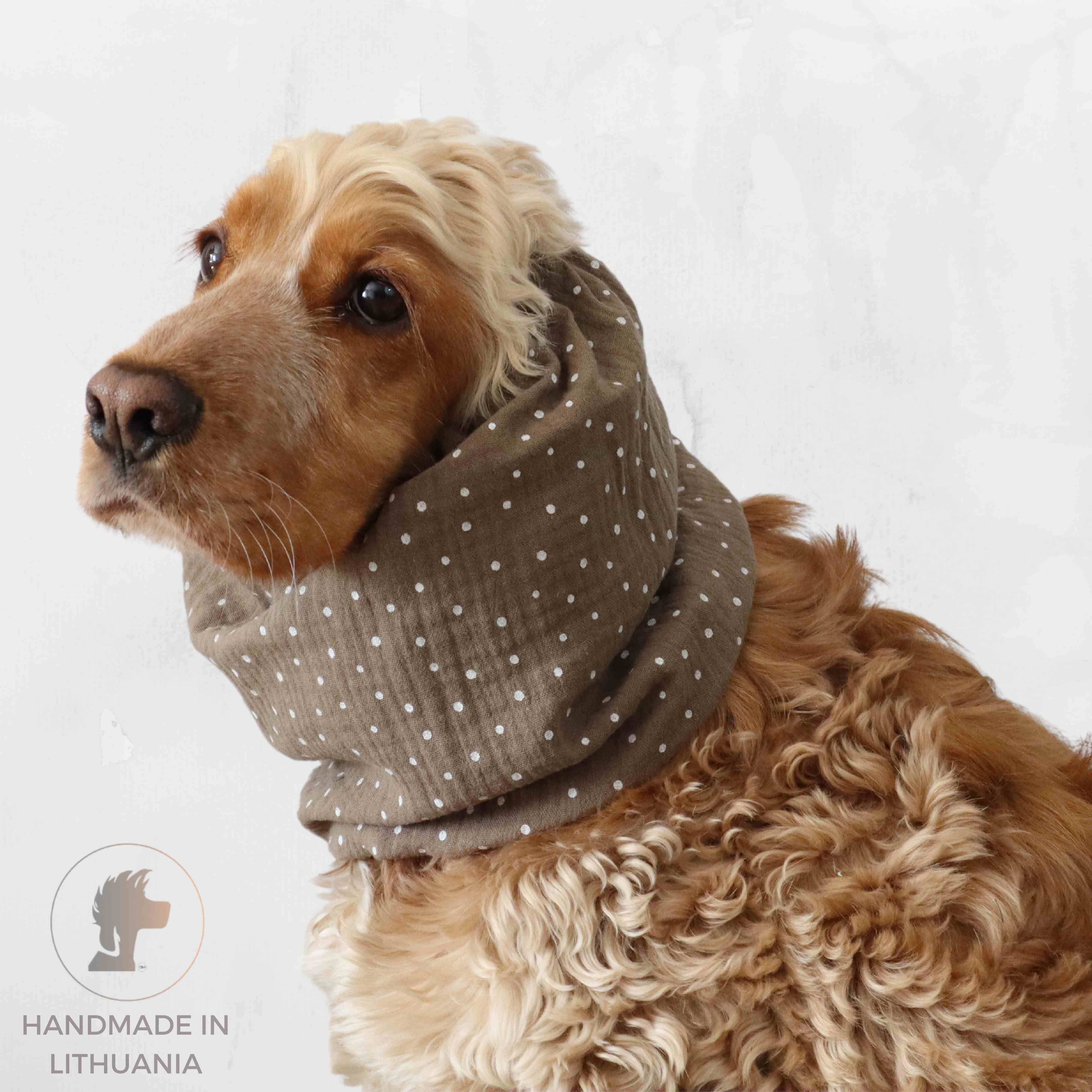 Distinguish Me – Großhandel Kapuzenschal für Haustiere – Hund – Baumwoll-Hundesnood – Leichter Musselin | Kakao-Punkte3