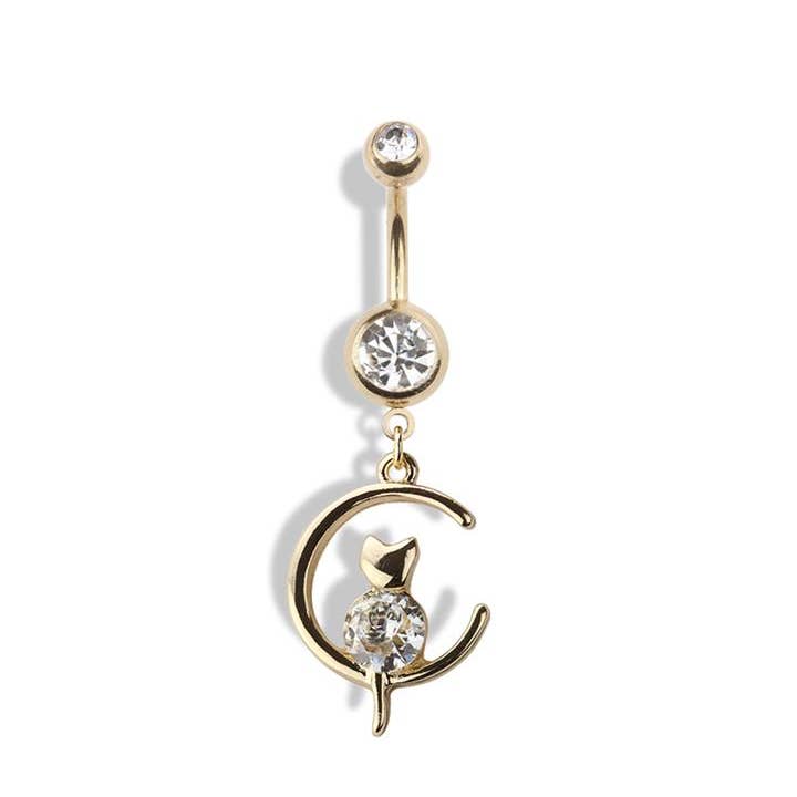 CRAVE BODY JEWELRY - Vente Piercing de nombril - PIERCING NOMBRIL LUNE ET CHAT EN ACIER CHIRURGICAL 316L