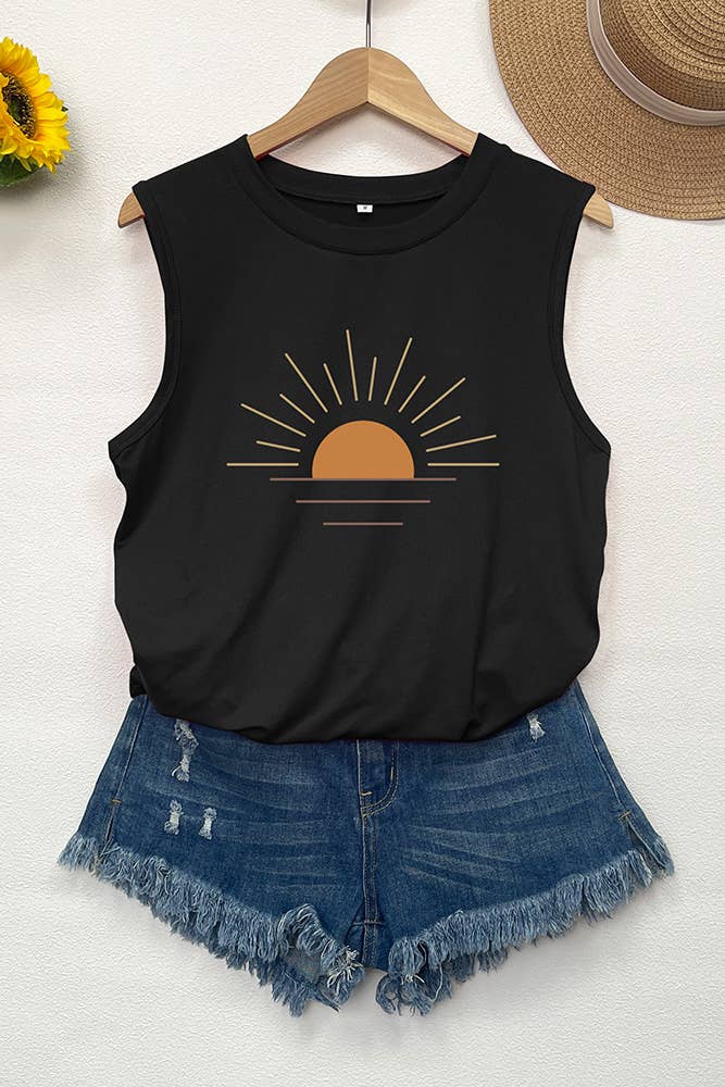 UNISHE – wholesale Tank top – Women′s – Sunshine Print Graphic Round Neck Tank Top STC125D531