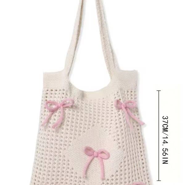 1st Allie - Wholesale Beach Bag - Bow Crochet Tote Beach Bag2