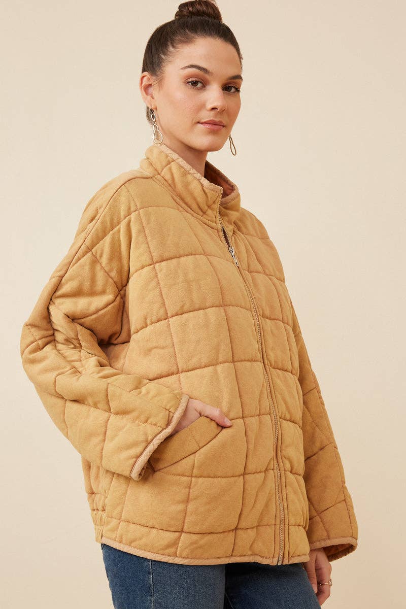 Taupe Womens Quilted Zip Up Padded Jacket for wholesale on Faire3