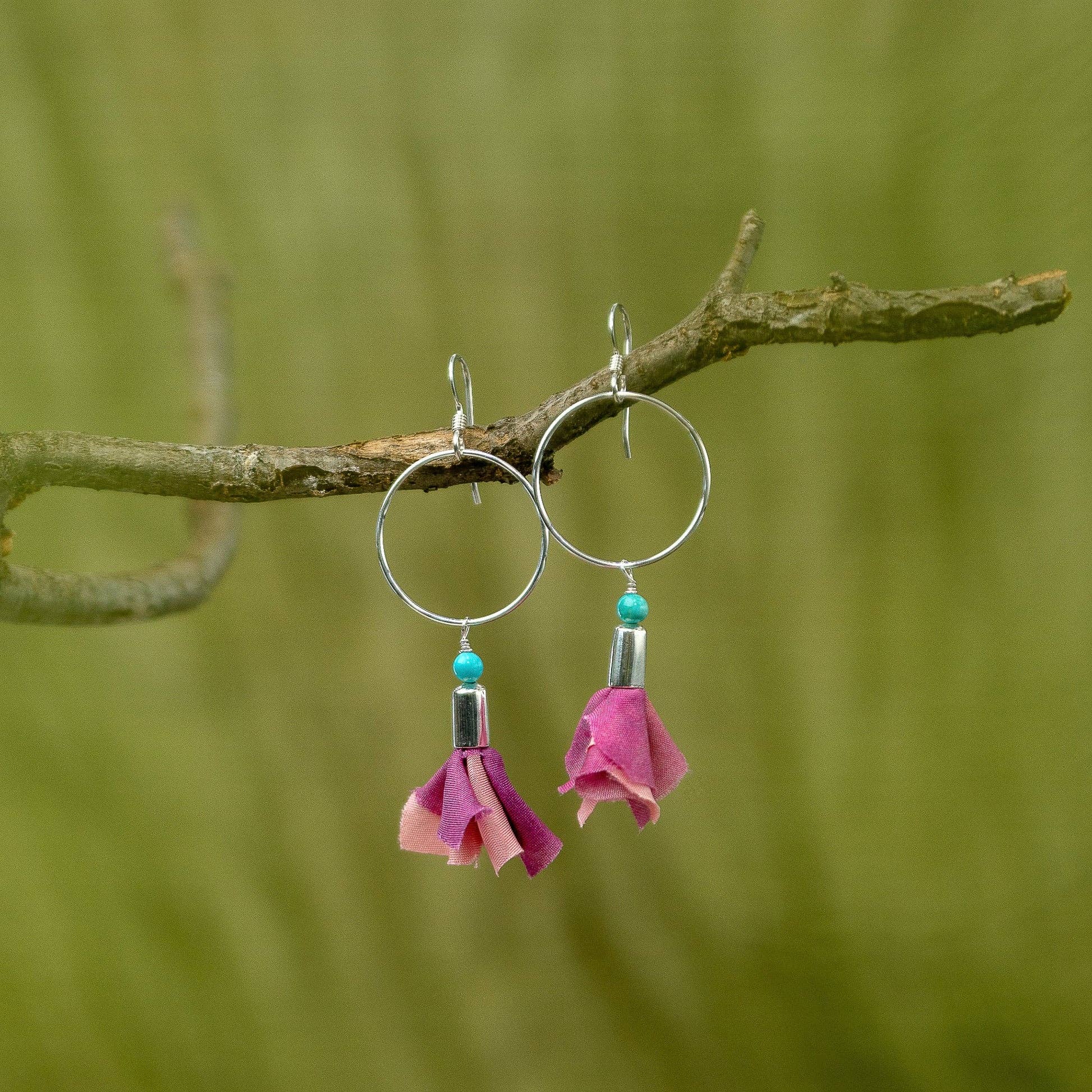 Buckaroo Bling LLC dba Bling Boheme - Wholesale Dangle Earrings - Long Sterling Silver Earrings with Pink Flower and Turquoise3