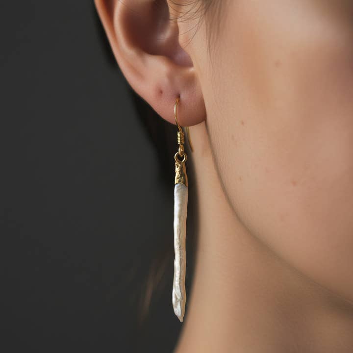 Long Biwa Pearl Dangle Earrings (1E46) for wholesale by iBijoux