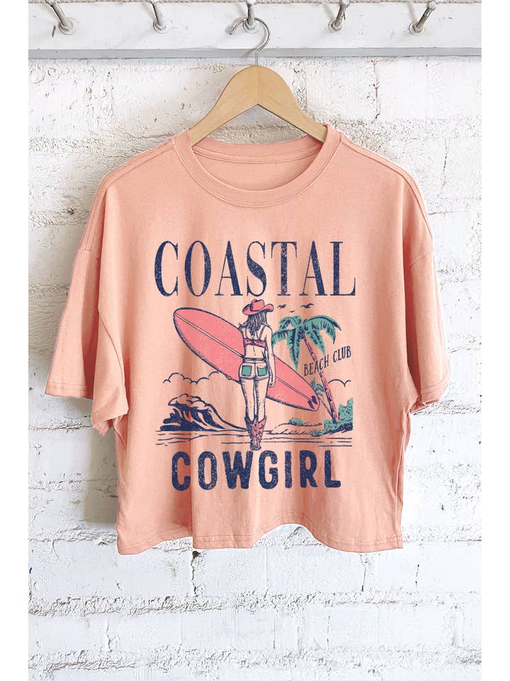 Rustee Clothing - Wholesale Screen Printed T-Shirt - Women's - COASTAL COWGIRL BEACH CLUB GRAPHIC LONG CROP TOP