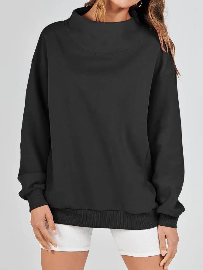 Rosa Clothing - Wholesale Sweatshirt - Women's - Athleisure plain mock neck loose Sweatshirt