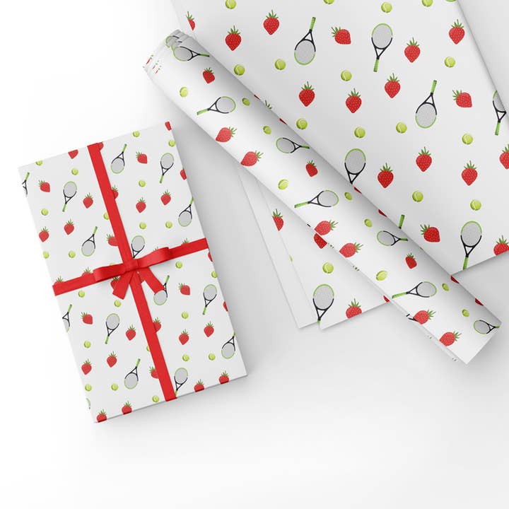 Tennis Design Gift Wrapping Paper & Matching Tag-White for wholesale by Handmade Gift Company