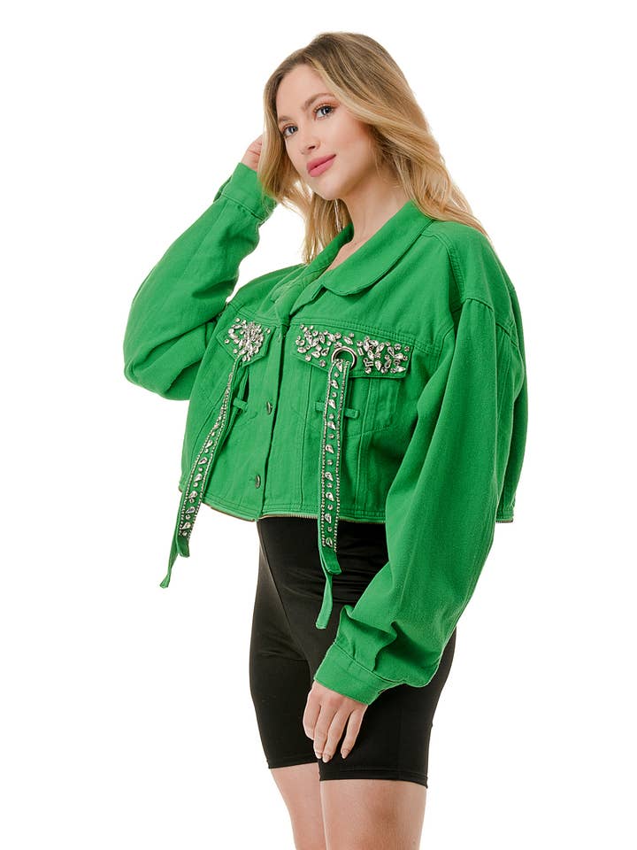 SALT - Wholesale Denim Jacket - Women's - (NJ7193) Jeweled Pocket Denim Jacket 9