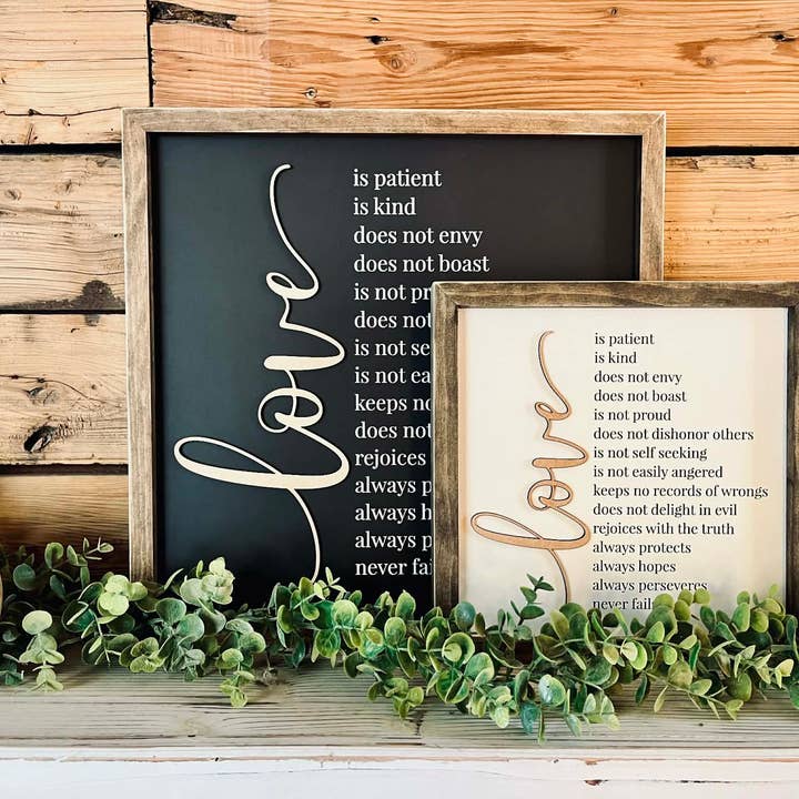 Placa de Madeira "O Amor é Paciente" – Decoração de Parede com Escritura em Moldura por atacado de The Farmer's Wife