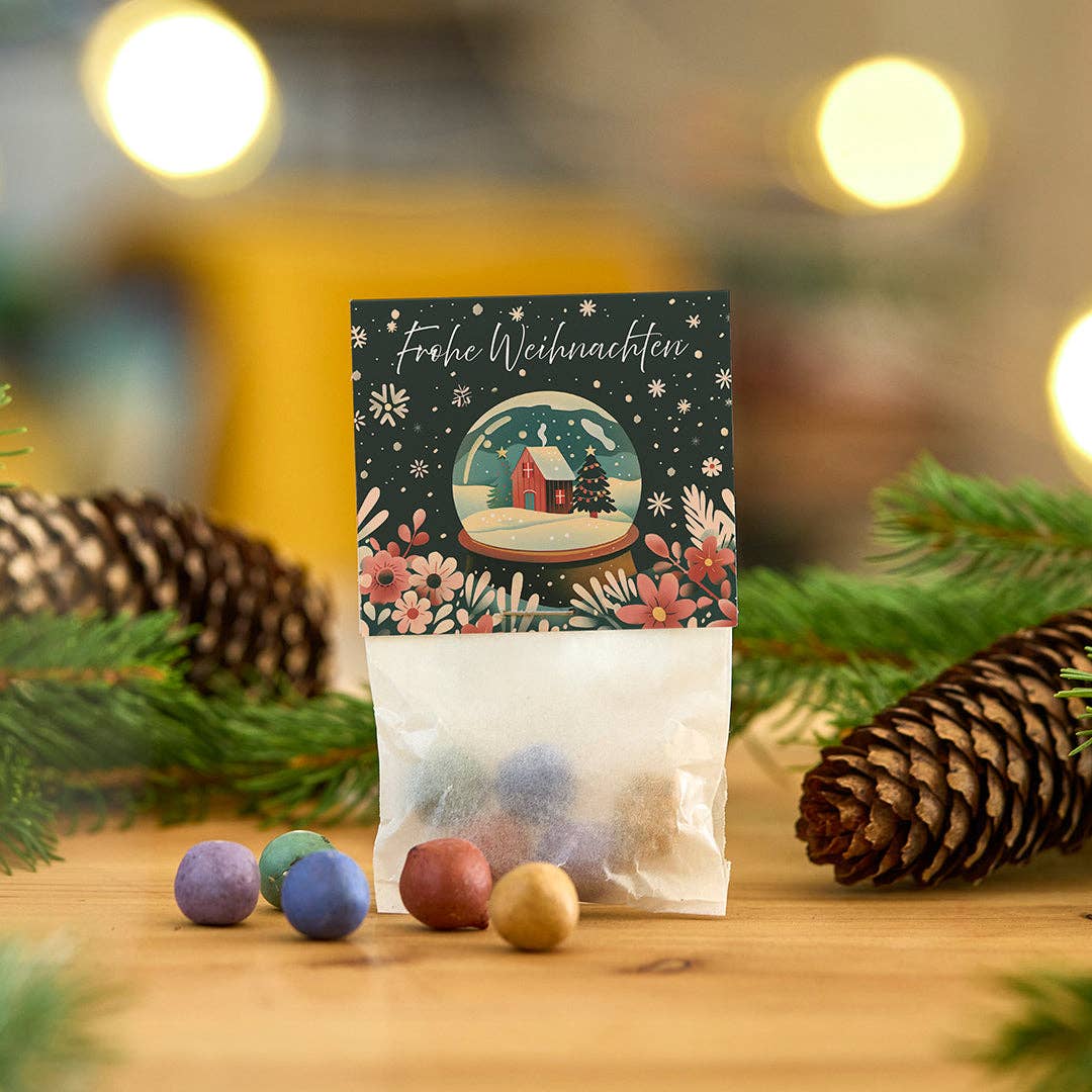 TDJ Stadtgärtner GmbH – wholesale Juldekoration – Blommarmor - snöglob - God jul - 5 kulor i en påse