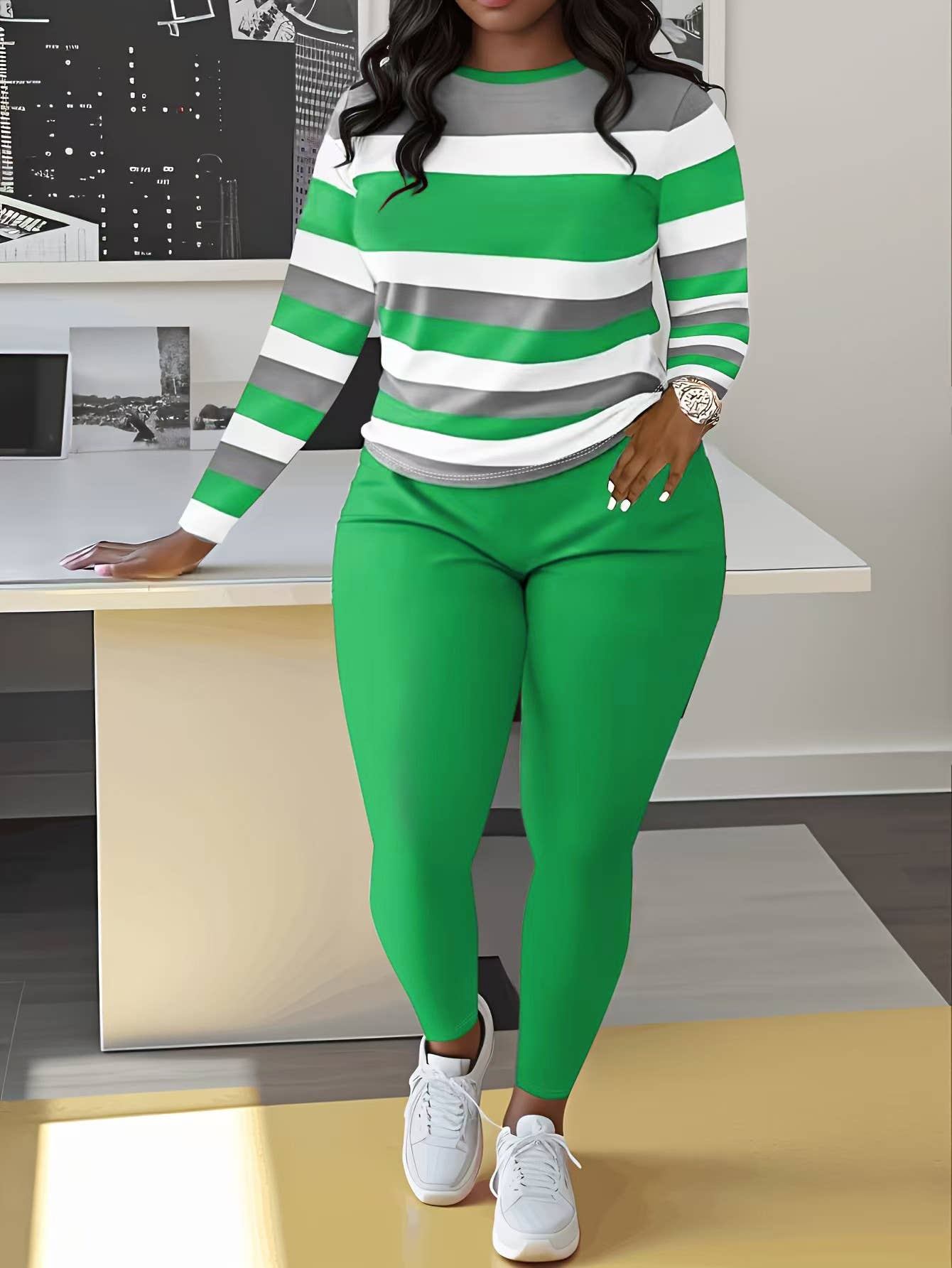 Lily Clothing - Wholesale Top & Pant Set (NOT Loungewear) - Women's - COLOR MATCHING STRIPED SHIRT PANTS TWO-PIECE SET1