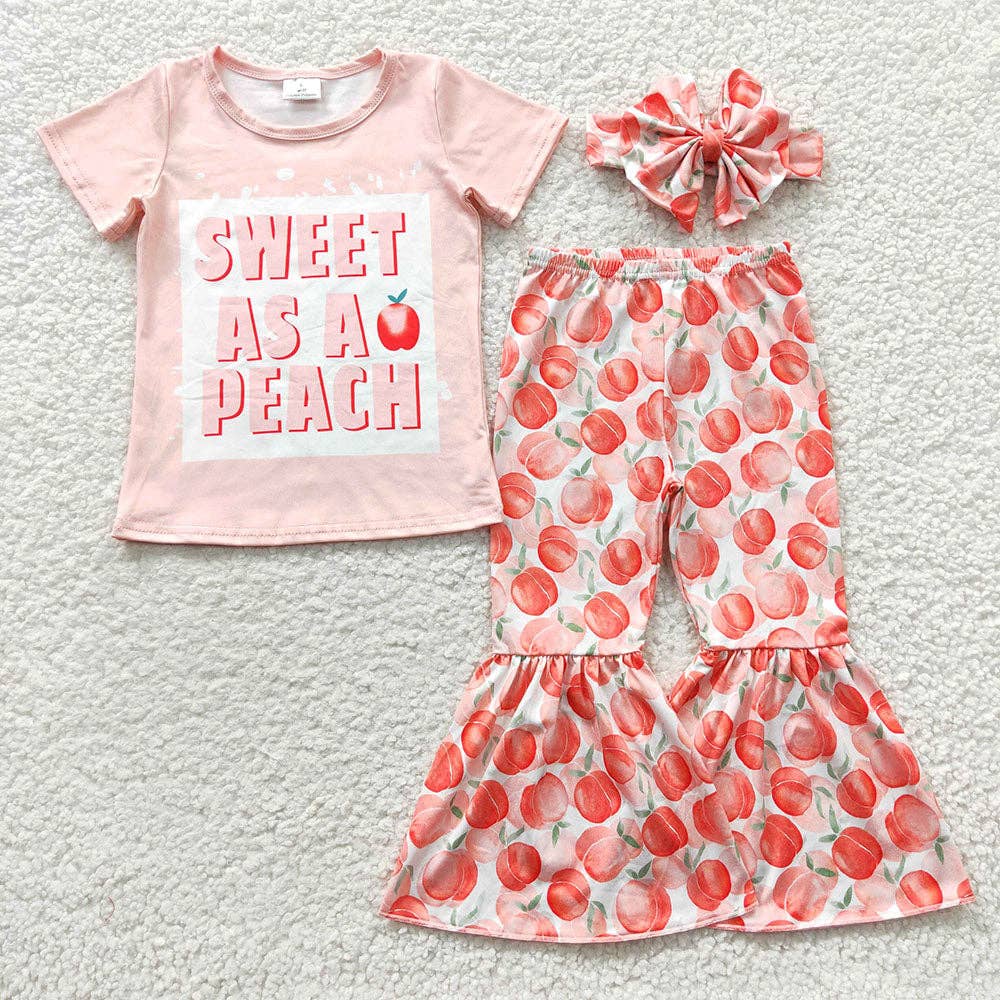 Aier Wholesale - Wholesale Top & Pant Set - Kids - Baby Girls Sweet As A Peach Bell Pants Sets0