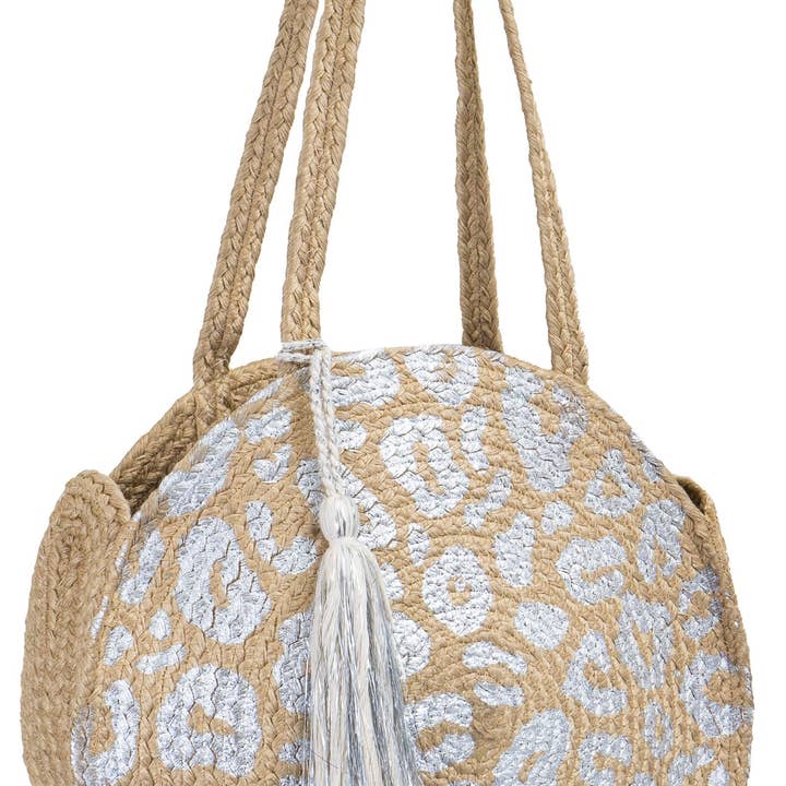 Magid - Wholesale Tote Bag - Women's - Magid Metallic Leopard Print Straw Jute Circle Tote