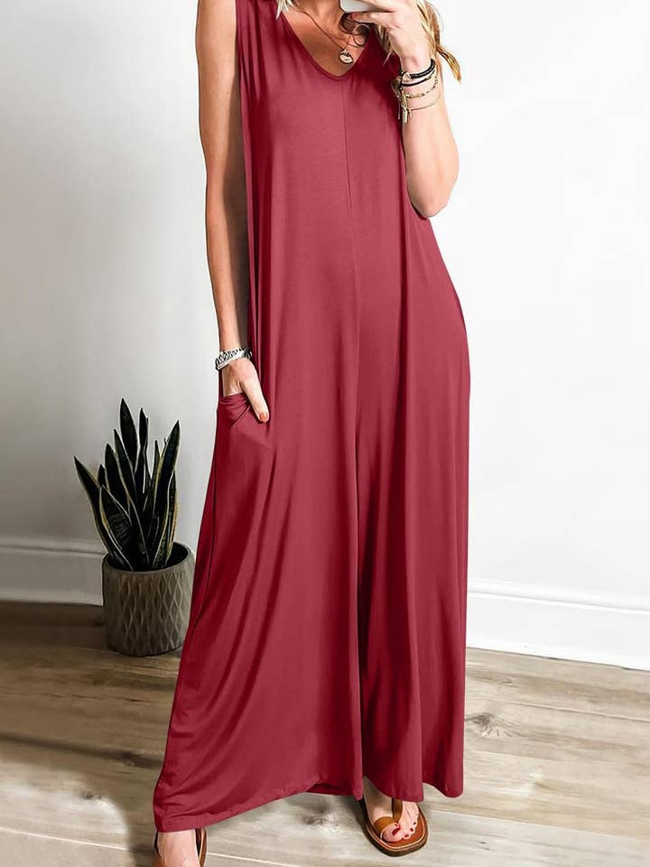 NINEXIS - Wholesale Jumpsuit - Women's - CWSJS0719_SOLID COLOR CASUAL LOOSE POCKET JUMPSUIT1