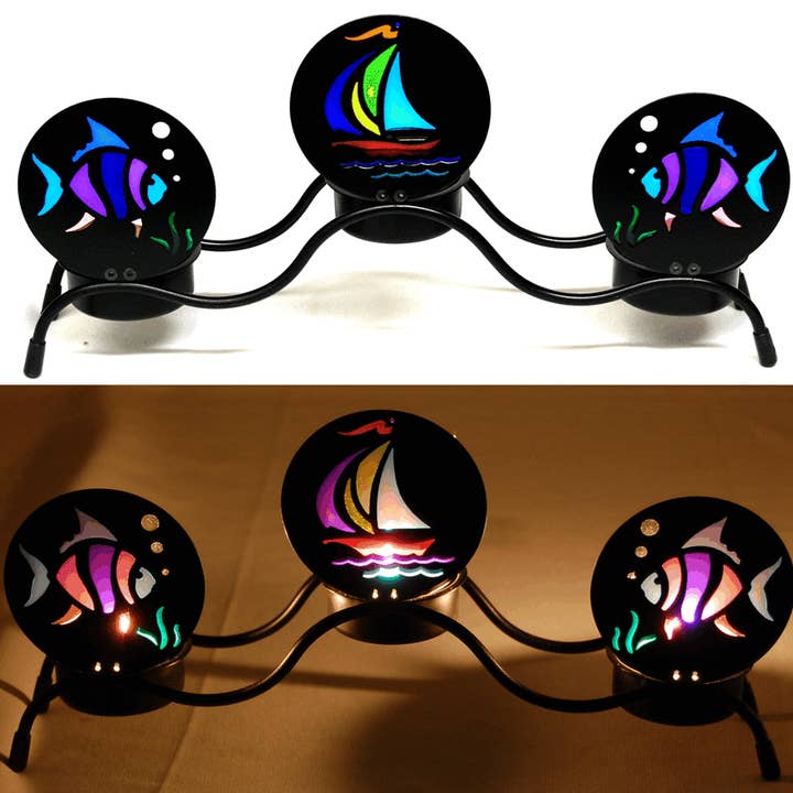 Tealight Candle Holder - 3 Piece Fish & Sailboat - 2 Options for wholesale by Square Deal Recordings & Supplies