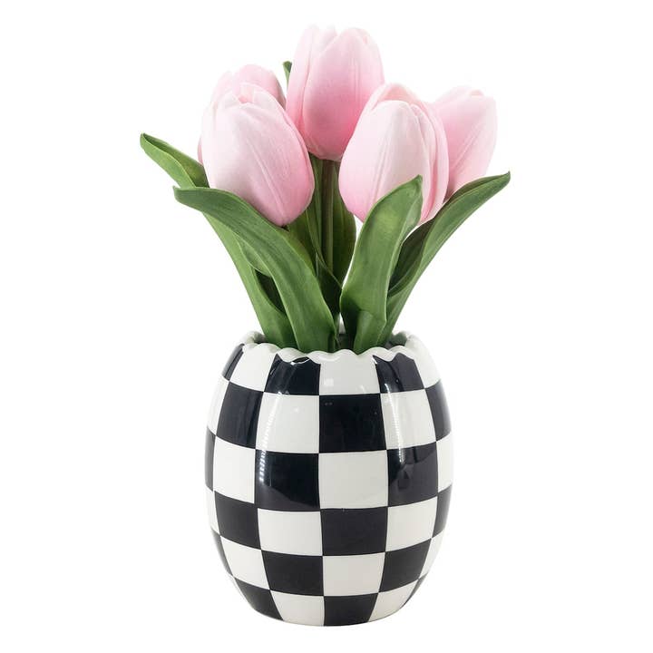 Arranjo de Tulipas Cor-de-Rosa de 10" em Vaso de Cerâmica – Decoração de Primavera e Páscoa para Casa por atacado de RC Home Decor