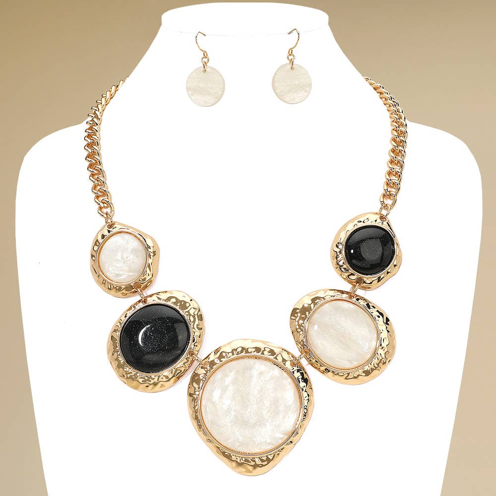 Sensibling Corp. - Wholesale Jewelry Set - Chunky Sparkled Celluloid Acetate Round Plate Link Statement Necklace5