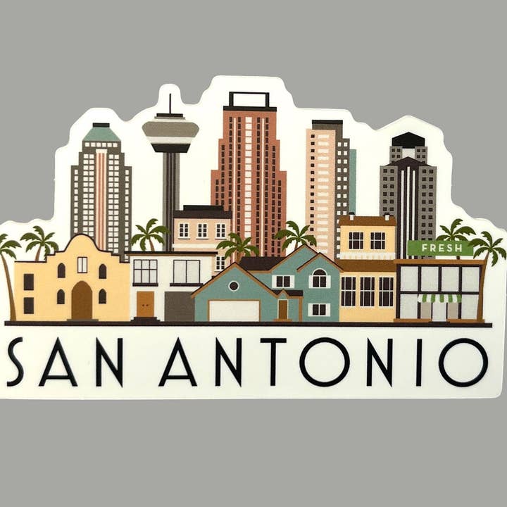 San Antonio Texas Skyline Graphic Waterproof Sticker | Water Bottle Sticker | Computer Car Vinyl Sticker for wholesale by MooMo Studio