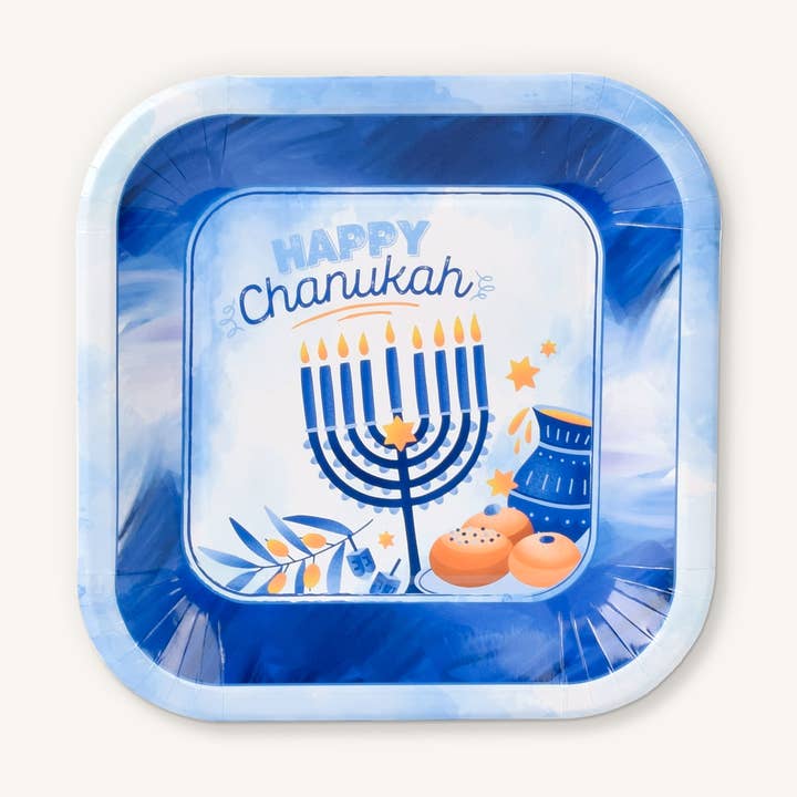 Chanukah Paper Plates 9" - Blue - 10 Pack for wholesale by Ner Mitzvah