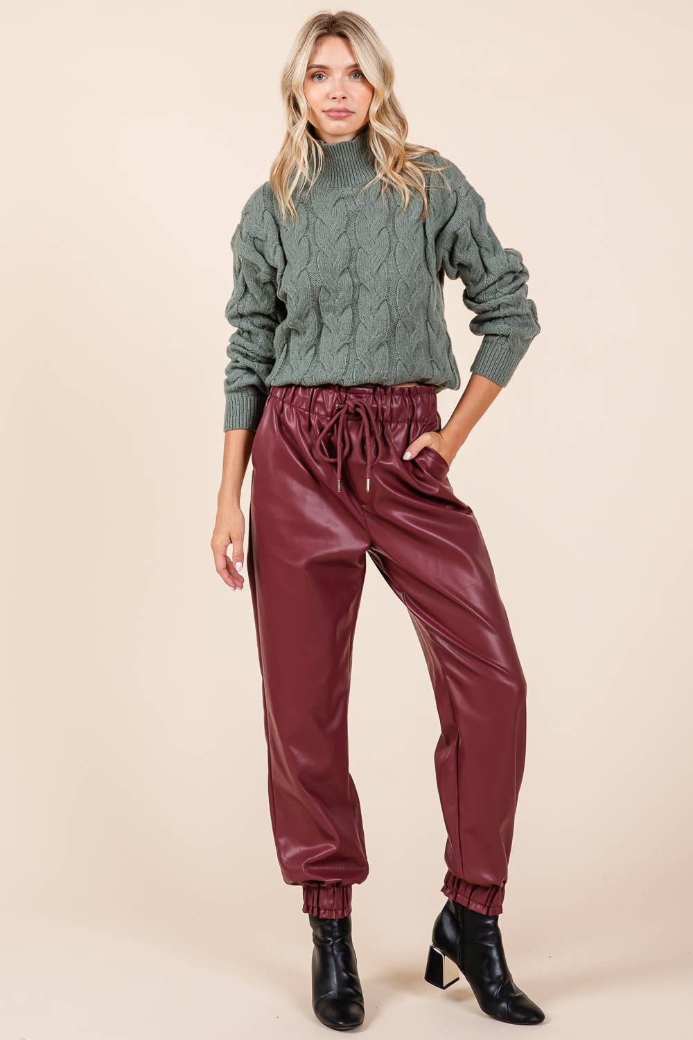 GeeGee x Lovelo - Wholesale Pants - Women's - Faux Leather Jogger Pants, MP5081215