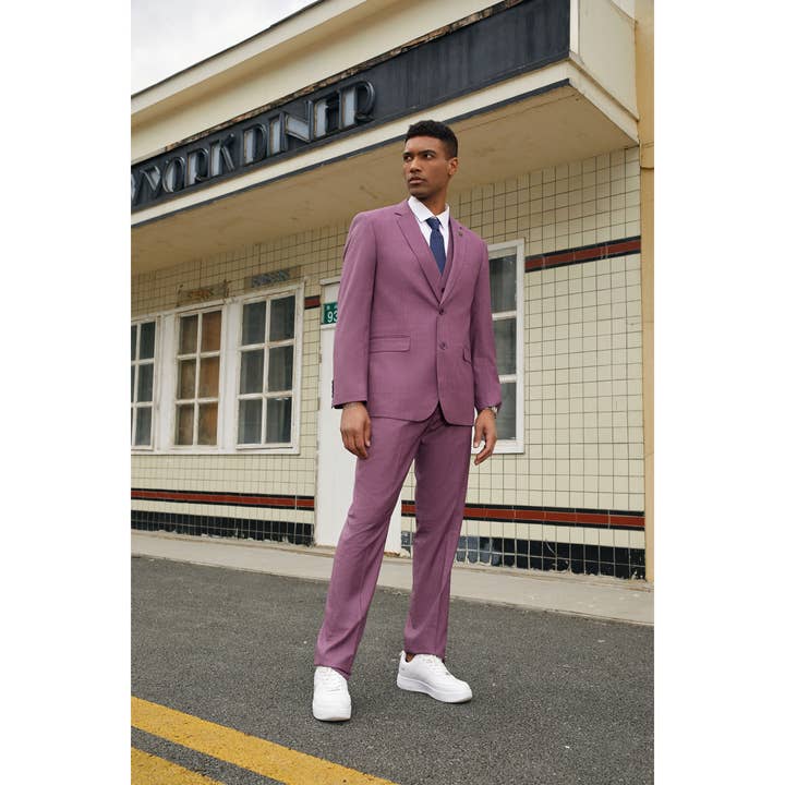 Stacy Adams Solid Double Layer Vested 3pc Mens Suit, Purple for wholesale by Suits America