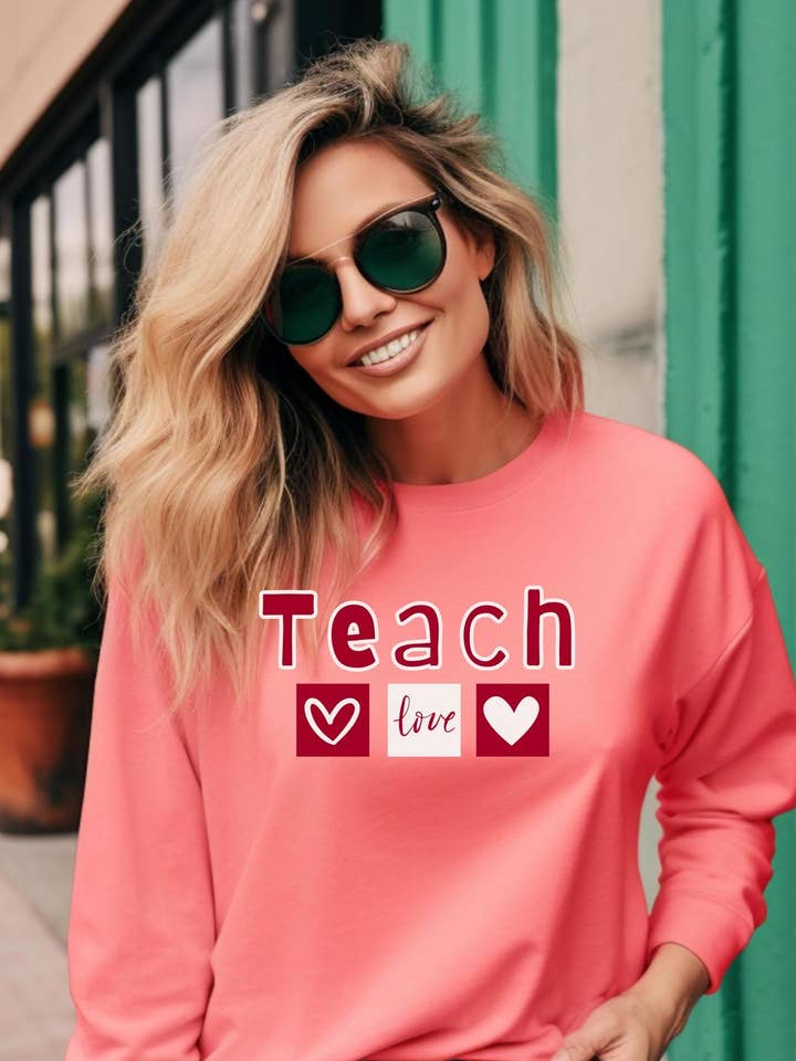 Teacher Valentine's Day Love Heart Unisex Long Sleeve Tee for wholesale by 240 Spirit Press