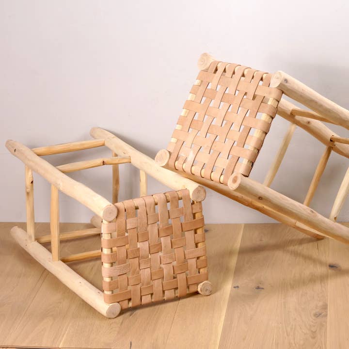 Tabouret de bar marocain en bois et cuir pour la vente par Bohome Living