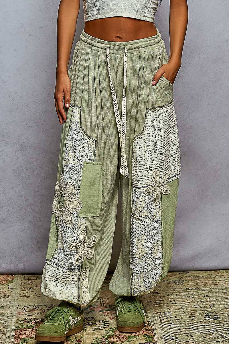 Pol Clothing - Wholesale Pants - Women's - Solid pattern patch detail rib knit jogger pants14