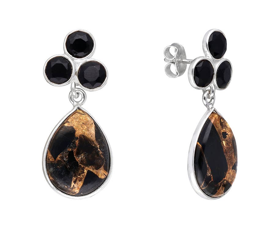 Tiramisu – wholesale Dangle earrings – Black Copper Onyx 925 Sterling Silver Brass Stud Earrings1