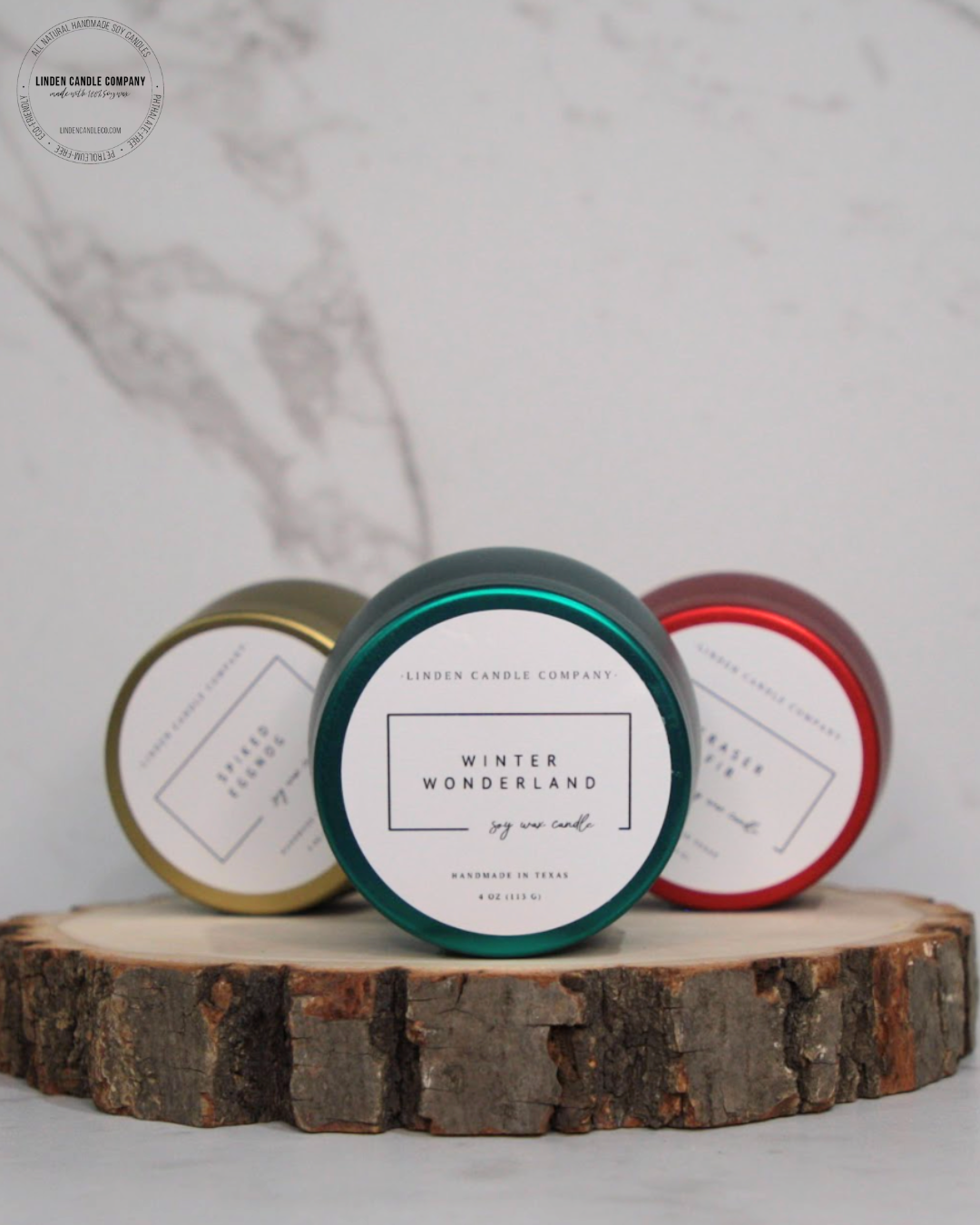 Linden Candle Company - Wholesale Travel Candles - 4oz Soy Candle Tins– Holiday Giftable Scents for Winter1